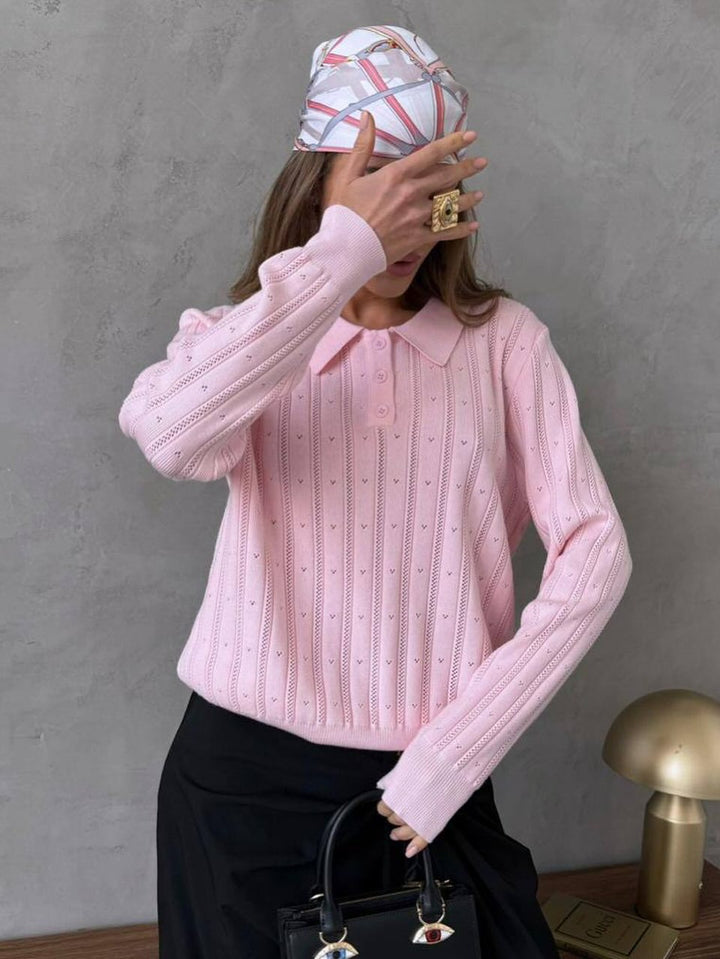 Kvinders striktrøje med elegant krave og struktureret design Stilla
