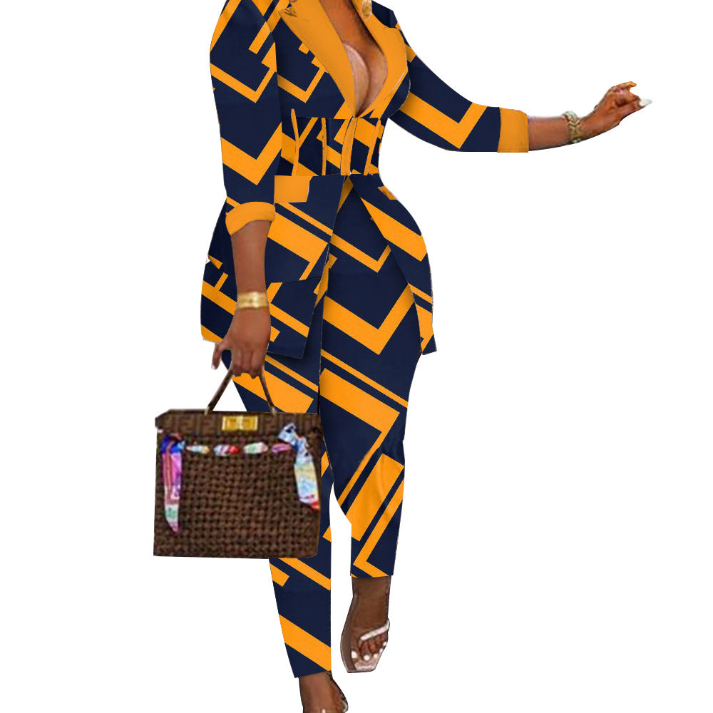 Dame Mode-jumpsuit med kreativt tryk og figursyet snit Stilla