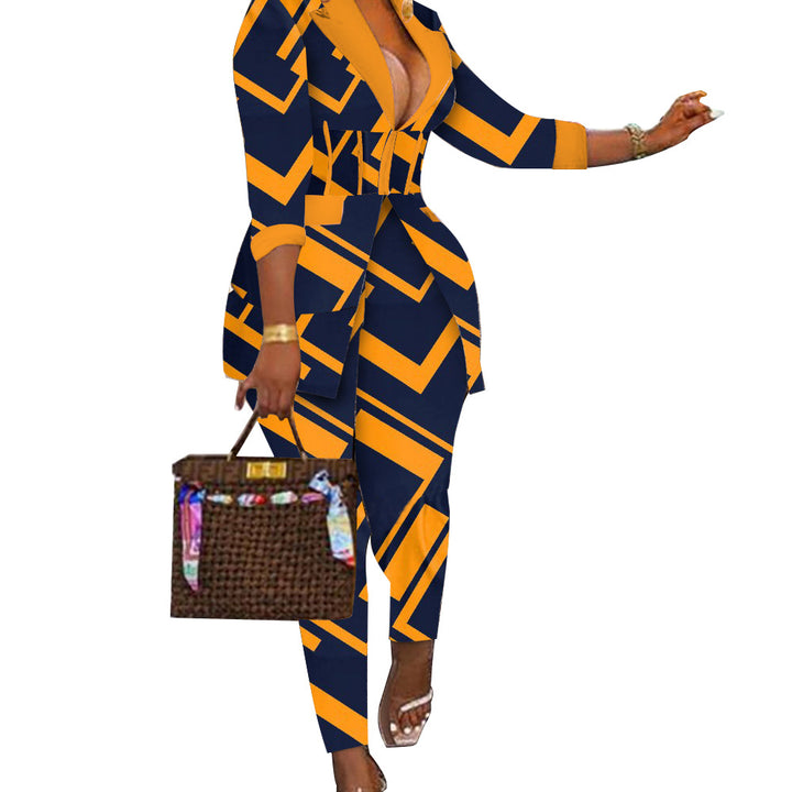 Dame Mode-jumpsuit med kreativt tryk og figursyet snit Stilla