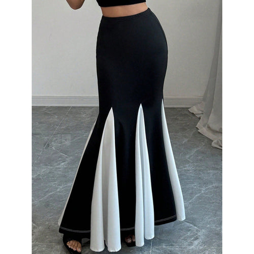 Dame Elegant Maxi-Nederdel med kontrasterende flæsedetaljer og høj talje Skovae