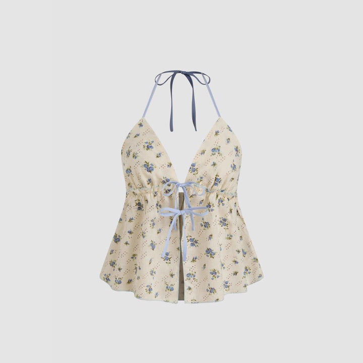 Dame let bluse med blomsterprint og justerbar snor Skovae