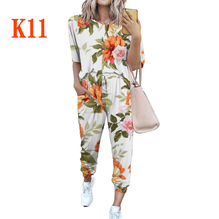 Dame afslappet jumpsuit med blomsterprint og elastisk bånd Stilla