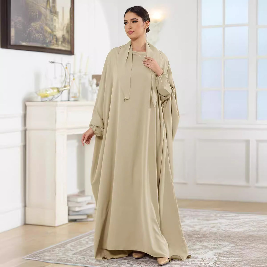 Dame Elegante Kaftan med lang snit og indsyet tørklæde Stilla