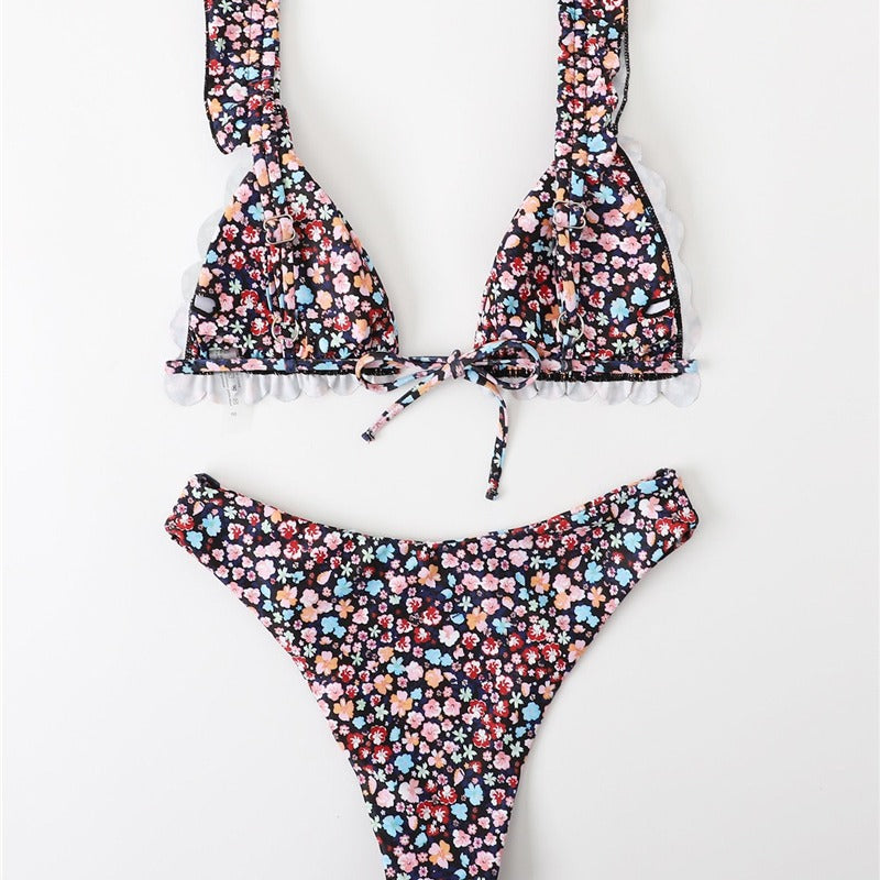 Damer Blomster Rynket Trekant Bikini Sæt Stilla