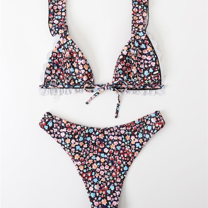 Damer Blomster Rynket Trekant Bikini Sæt Stilla