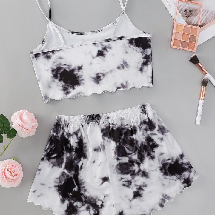 Dame fritids-crop-top og shorts-sæt med moderne tie-dye-mønster Stilla