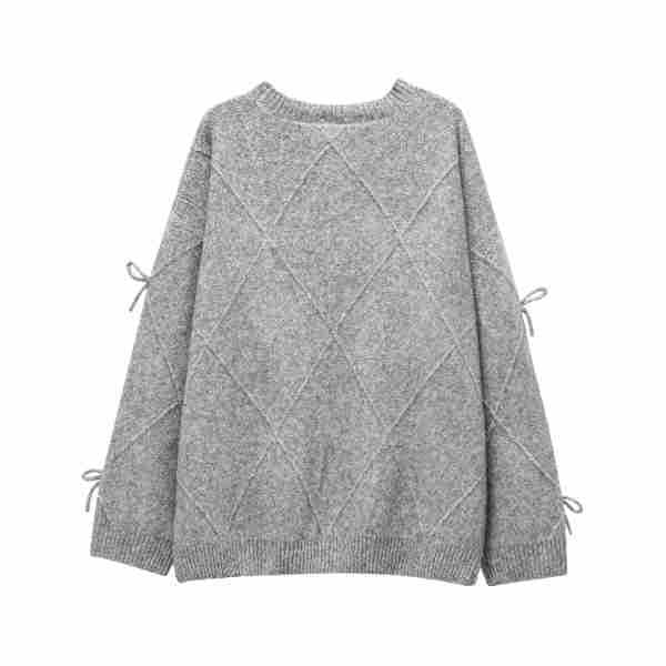 Dame strukturstrikket pullover med sløjfedetaljer Stilla