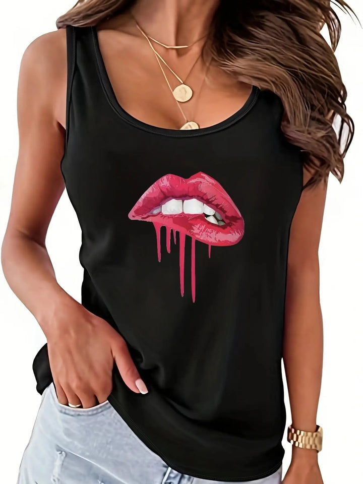 Dame tanktop med kreativt læbedesign Stilla