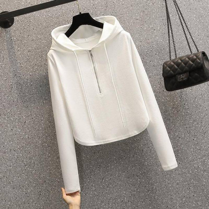 Kvindernes stilfulde crop hoodie med praktisk lynlås Stilla