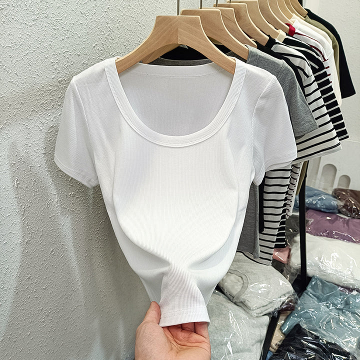Femme Kortærmet Rib-Basic-T-Shirt Stilla