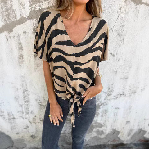 Dame Elegant V-Hals Knytte-Front Bluse Stilla