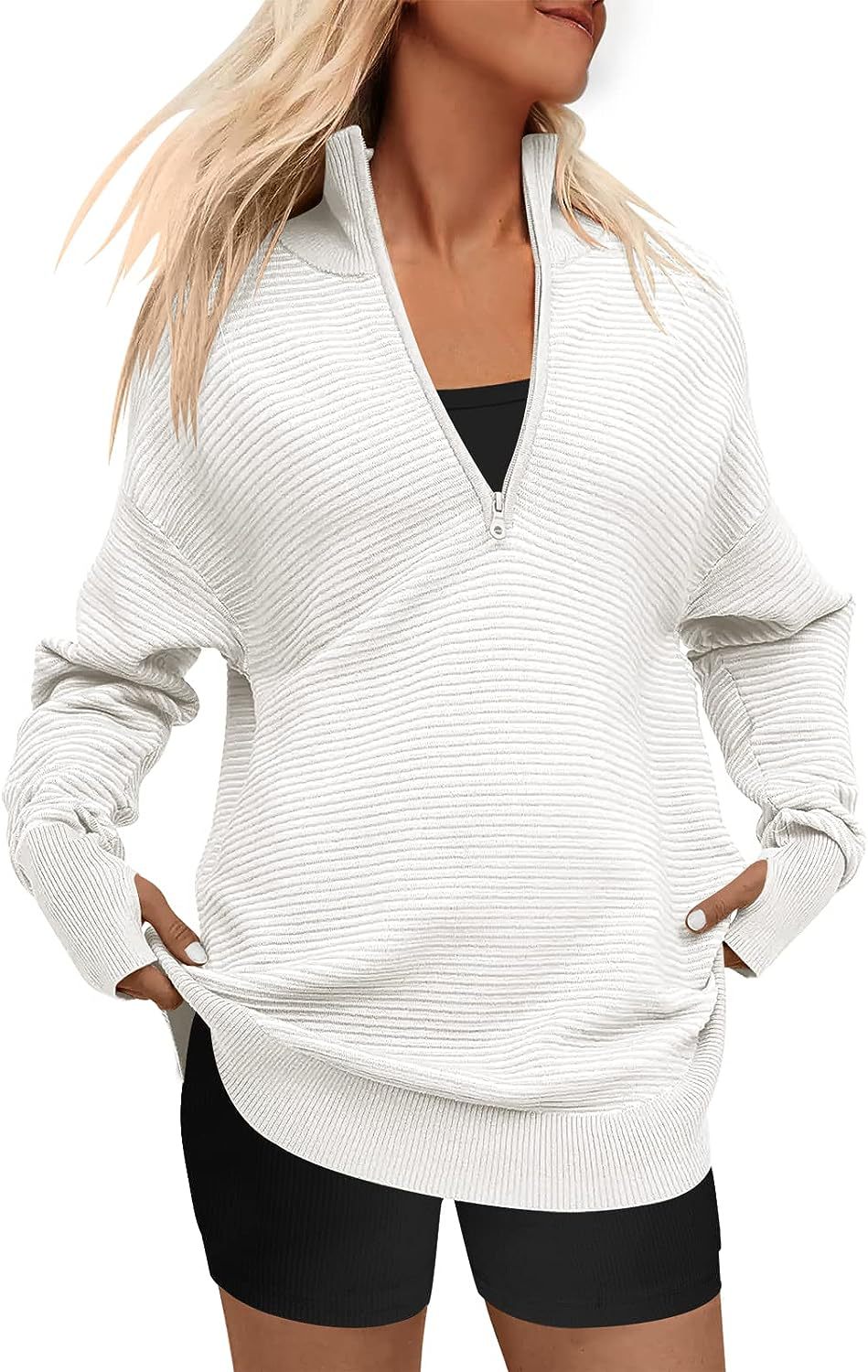 Dame Oversized Pullover med Ståkrave og Lynlås Stilla