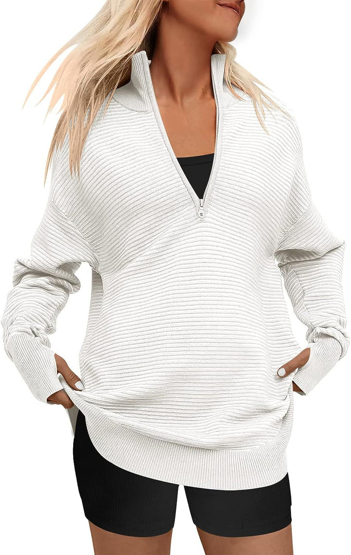 Dame Oversized Pullover med Ståkrave og Lynlås Stilla