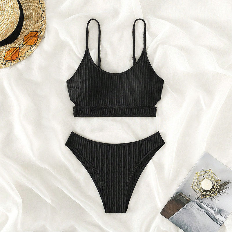Dame elegant bikini med stribet design Skovae