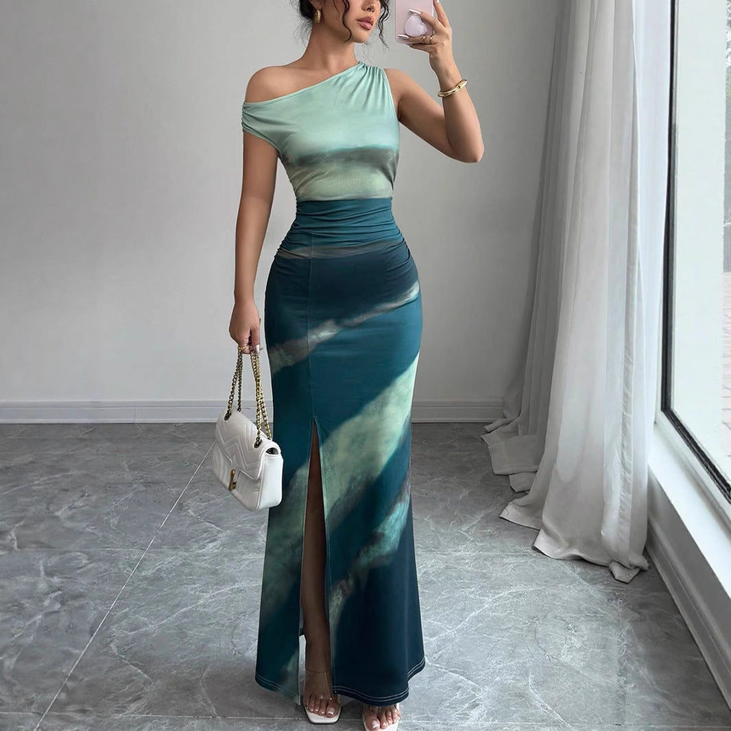 Dame elegant omslagskjole med asymmetrisk snit og slids Stilla