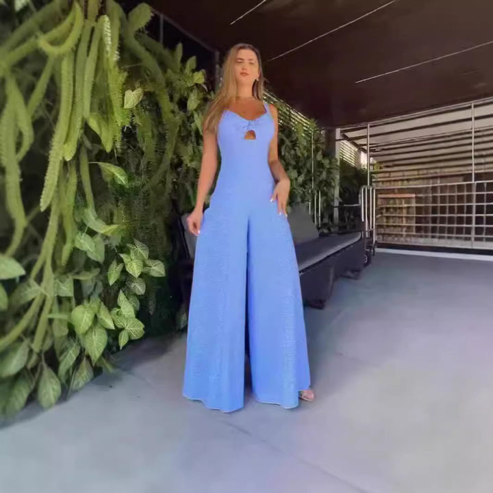 Dame Elegant Jumpsuit med dekorativ slids og bredt ben Skovae