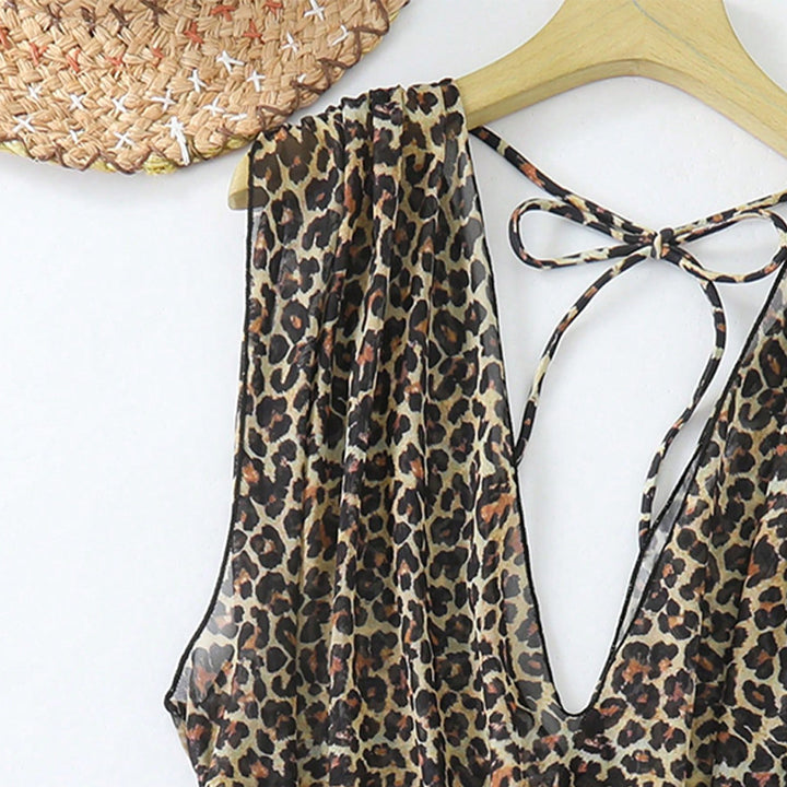 Dame Smart leopardmønster Poolside Cover-Up Kjole Stilla