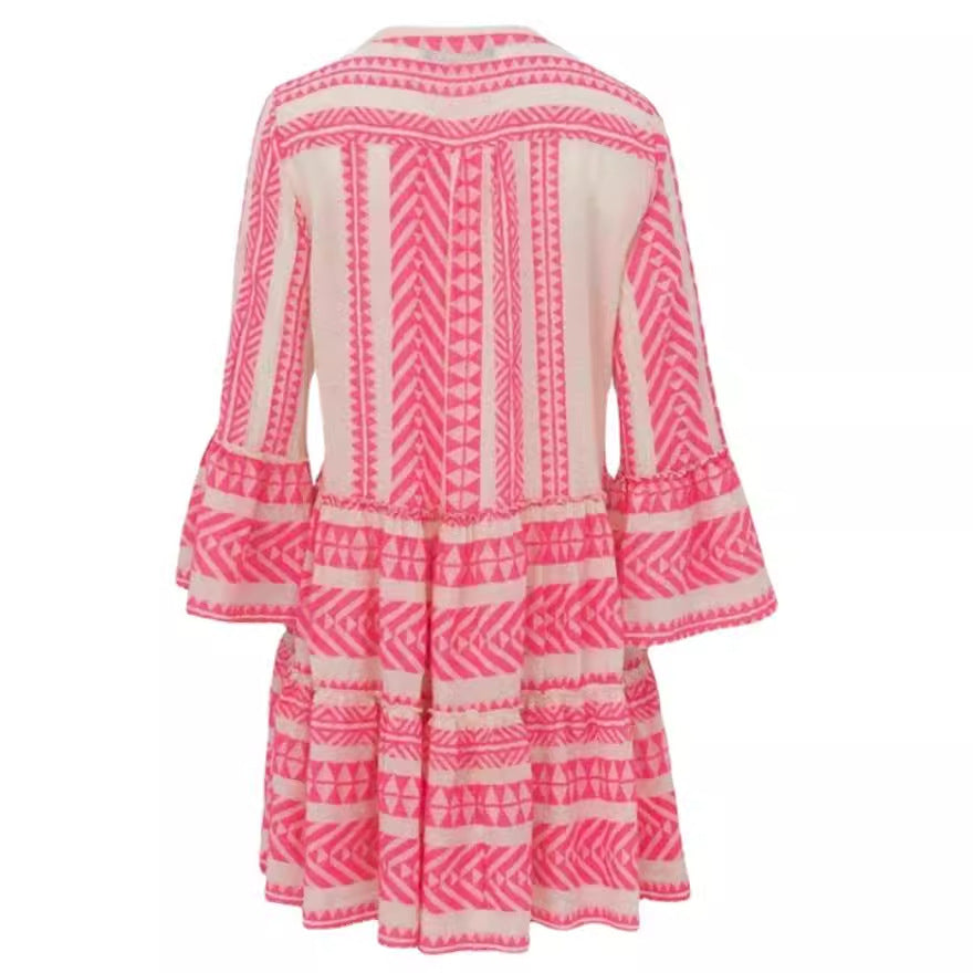 Dame Boho-inspireret sommerkjole med V-udskæring og brede ærmer Stilla