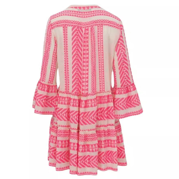 Dame Boho-inspireret sommerkjole med V-udskæring og brede ærmer Stilla
