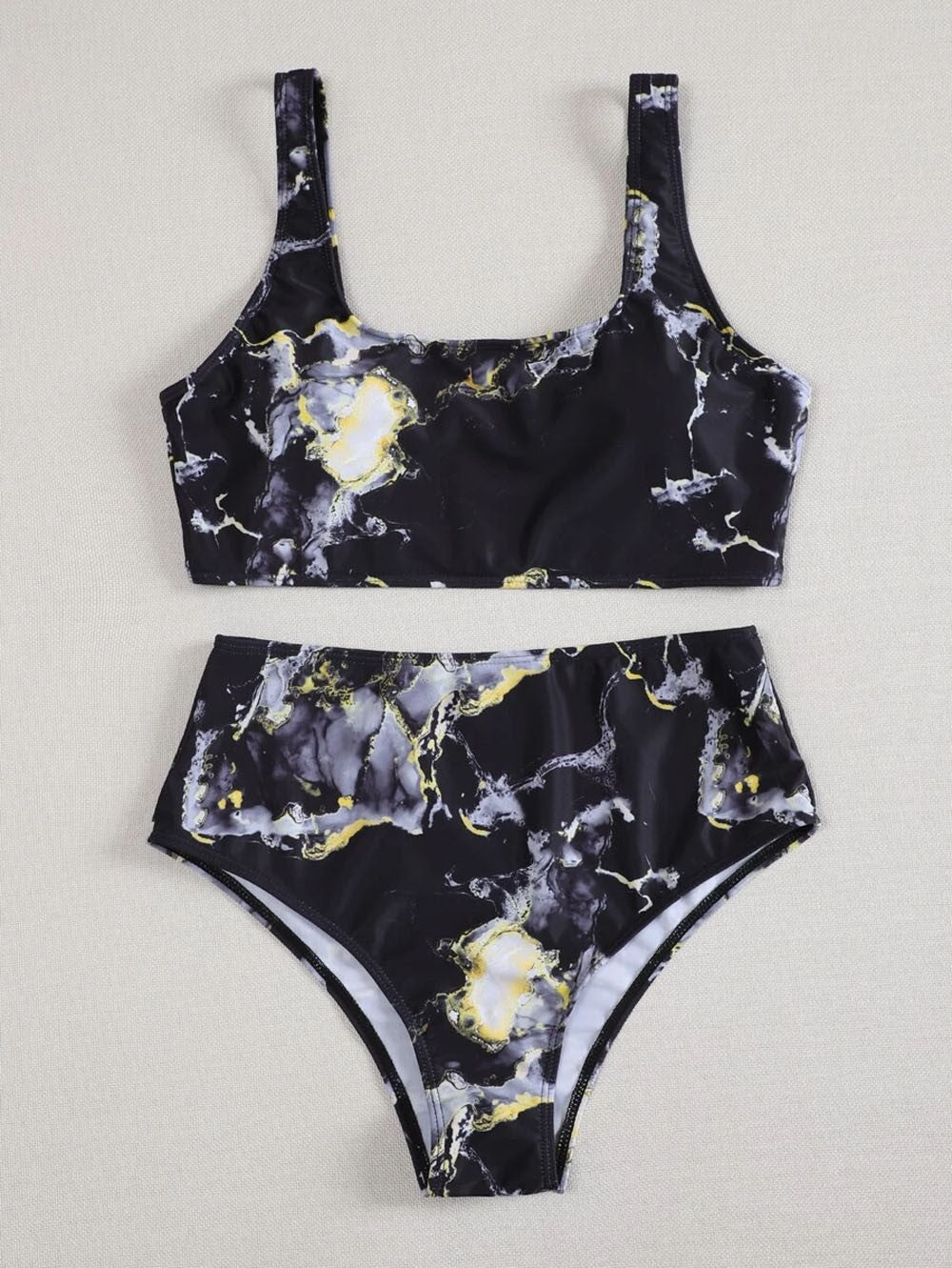 Dame Højt skåret bikini-sæt med stilfuldt marmorprint Skovae