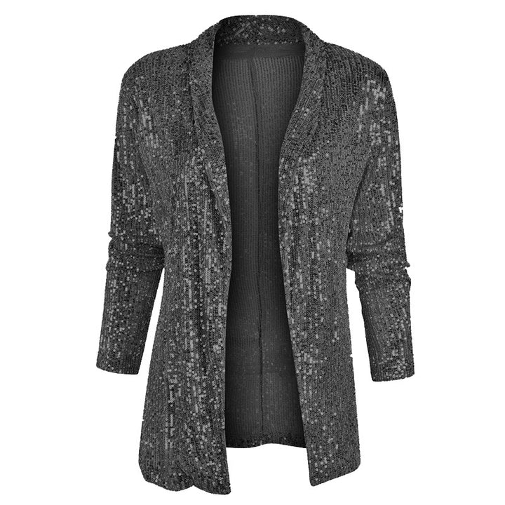 Dame Glitrende Overshirt-Jakke med elegant snit og skinnende Paillettetrim Stilla