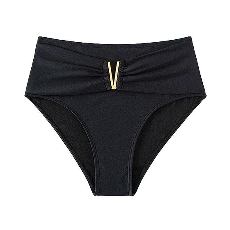 Dame højhalset bikini bund med elegant guld-element Skovae