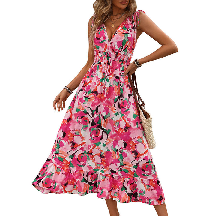 Dame Floral Maxi Kjole med justerbare Spaghetti-stropper Stilla