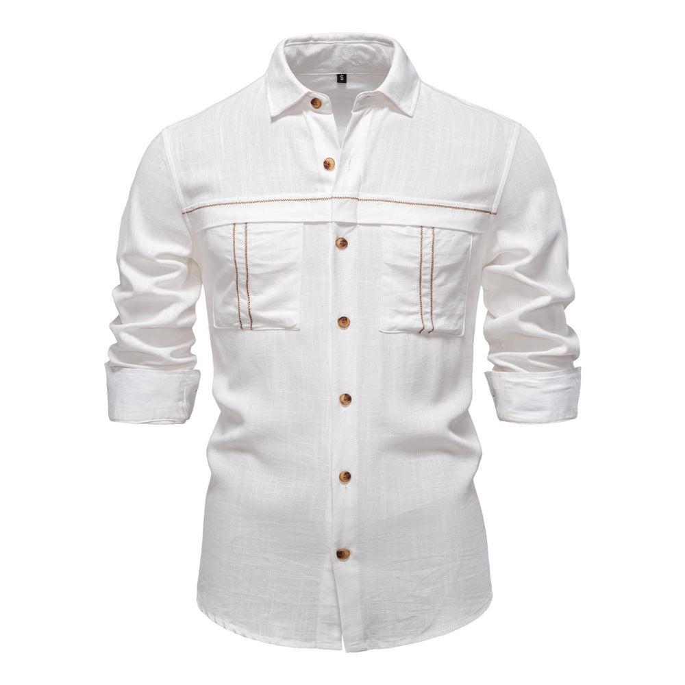 Herrer nan Workshirt i denimlook med dobbelte brystlommer og kontrastsyninger Skovae