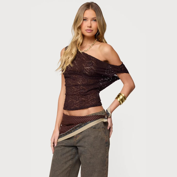 Dame spidsbluse med asymmetrisk design og løs pasform Skovae