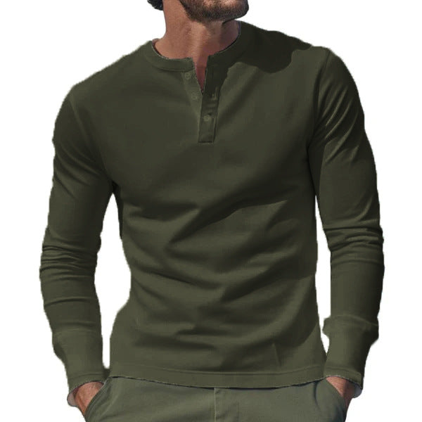 Herre langærmet Henley-shirt med praktisk knaplukning og tætsiddende pasform Stilla