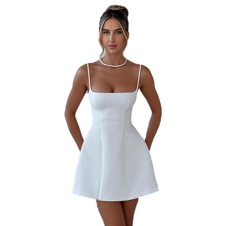 Dame Fit-and-Flare Mini-Kjole med Spaghetti-Remme Stilla