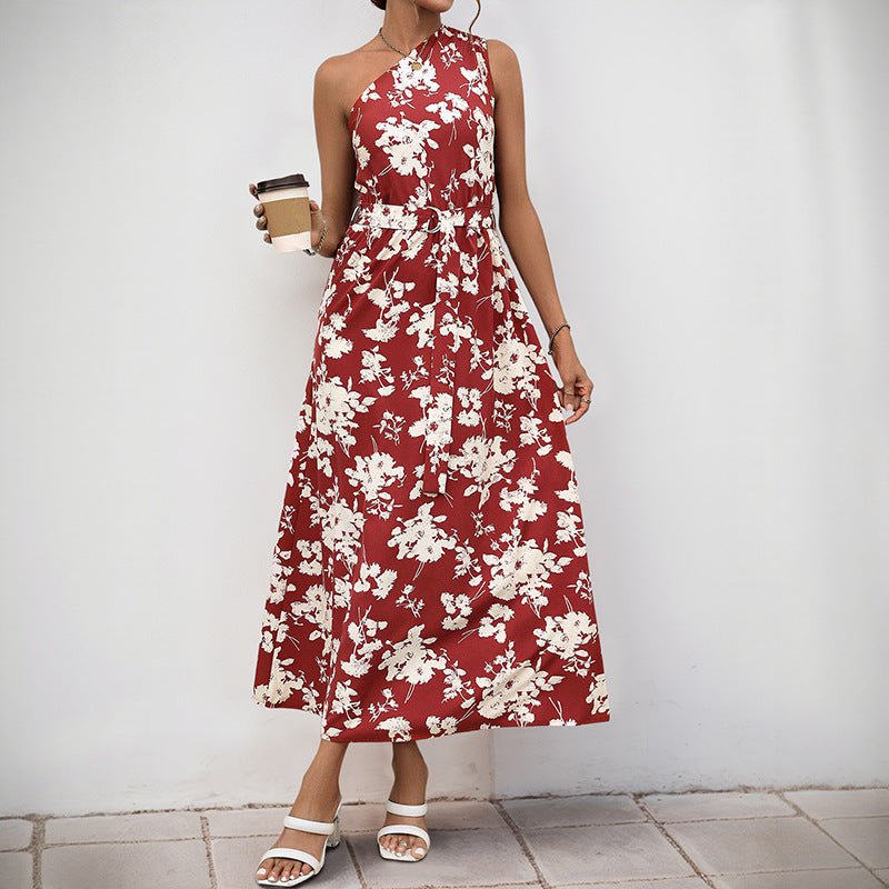 Dame Floral En-Skulder Maxi Kjole Stilla