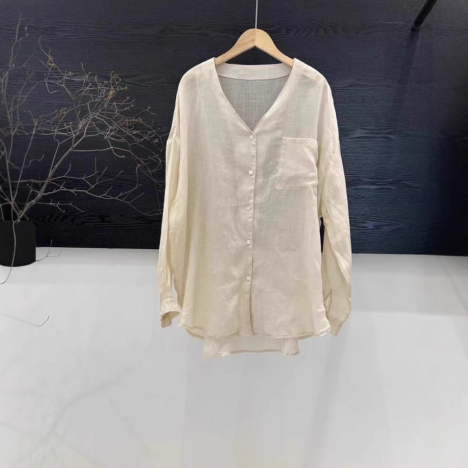 Femme Let Linned Knap-Op Bluse Stilla