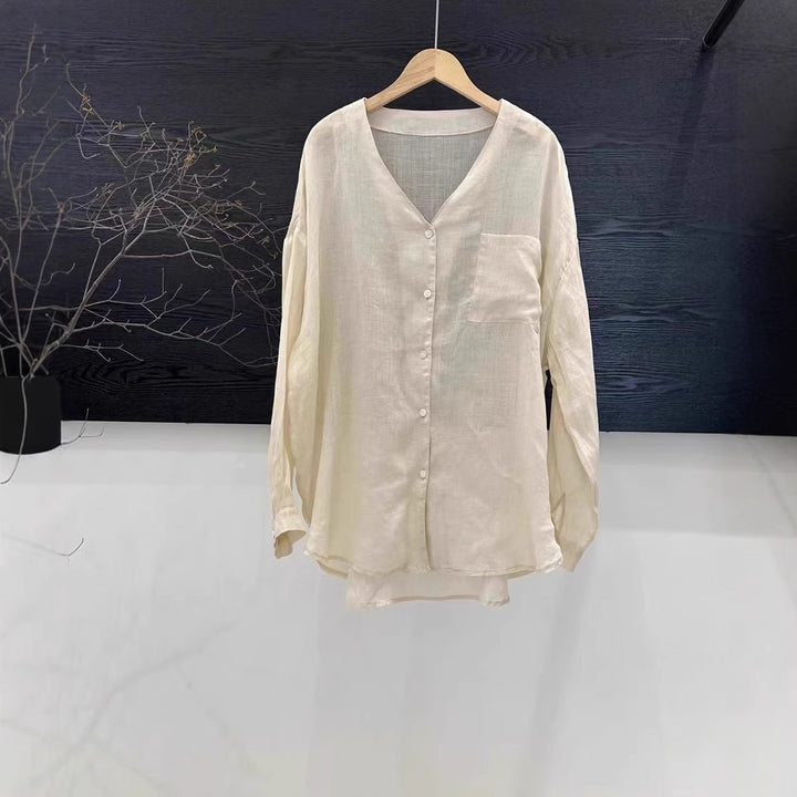 Femme Let Linned Knap-Op Bluse Stilla