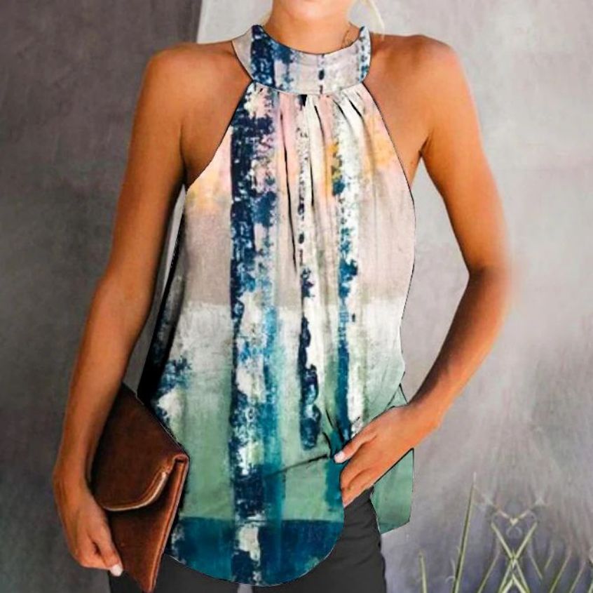 Dame Stilfuldt Halterneck Top med smock-design Stilla