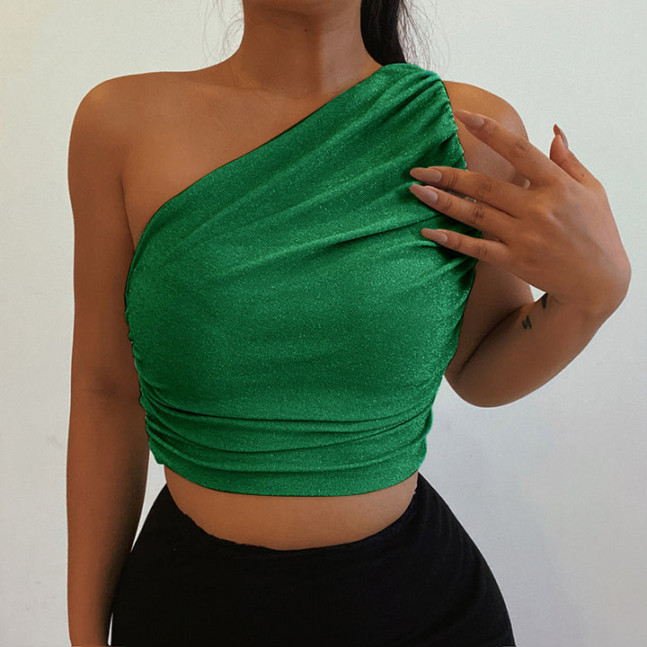 Dame En-Skulder Skinnende Crop Top Stilla