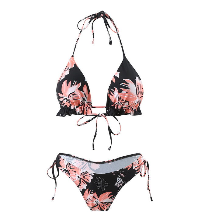 Damer triangel-bikini-sæt med legende flæse-detaljer og blomstret design Stilla