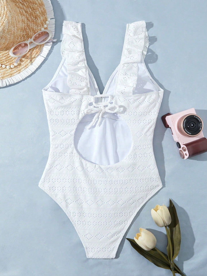 Dame Én-delt Badedragt med elegant Ruffles-detalje og legende Cut-Out Stilla