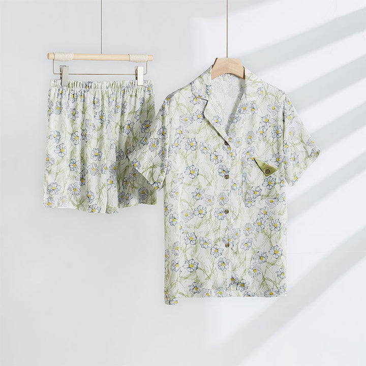 Dame kortærmet pyjamas sæt med elegant floral design og komfortabel pasform Stilla
