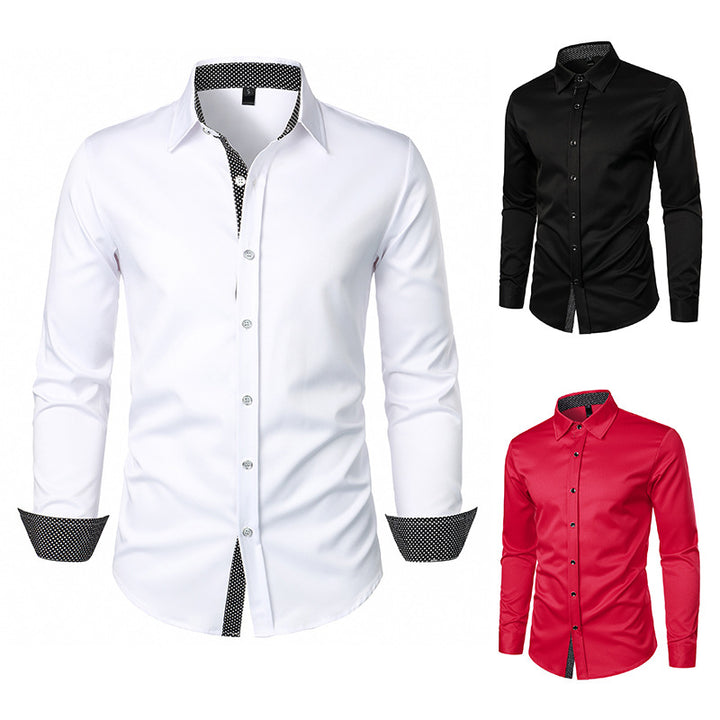Herrer Skræddersyet Formelt Button-Up Skjorte med Kontrast Manschette Detaljer Stilla