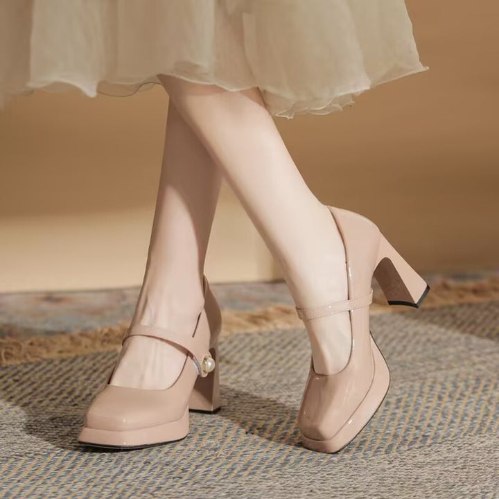 Damer Chunky Heel Mary Jane Pumps med perlemorsfarvet rem Stilla