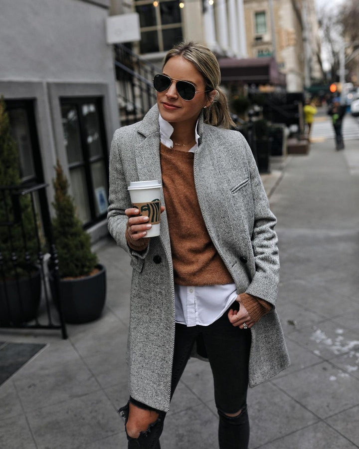 Dame Chic polstret lang blazer med struktureret design Stiila