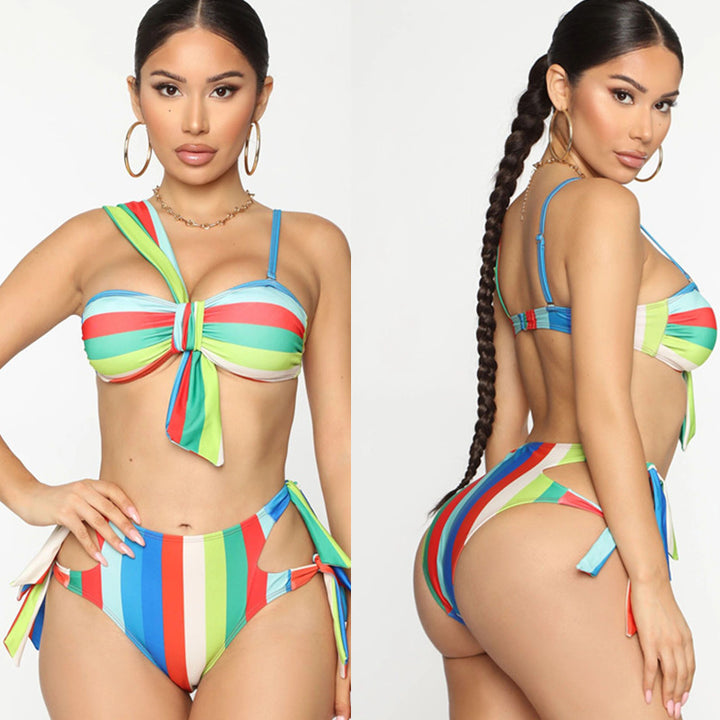 Dame bikini-sæt med højtskåret design og legende sløjfe lukning Skovae