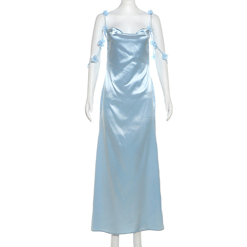 Dame Satin Maxikjole med dekorative stropper Stilla