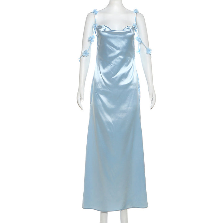 Dame Satin Maxikjole med dekorative stropper Stilla