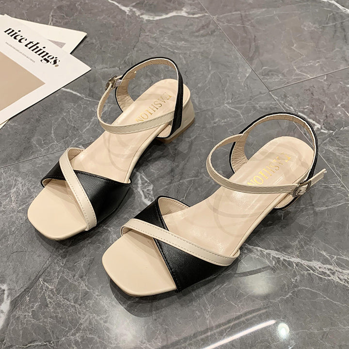 Dame elegante remsandaler med moderne krydsbånd-design og komfortabel blokhæl Stilla