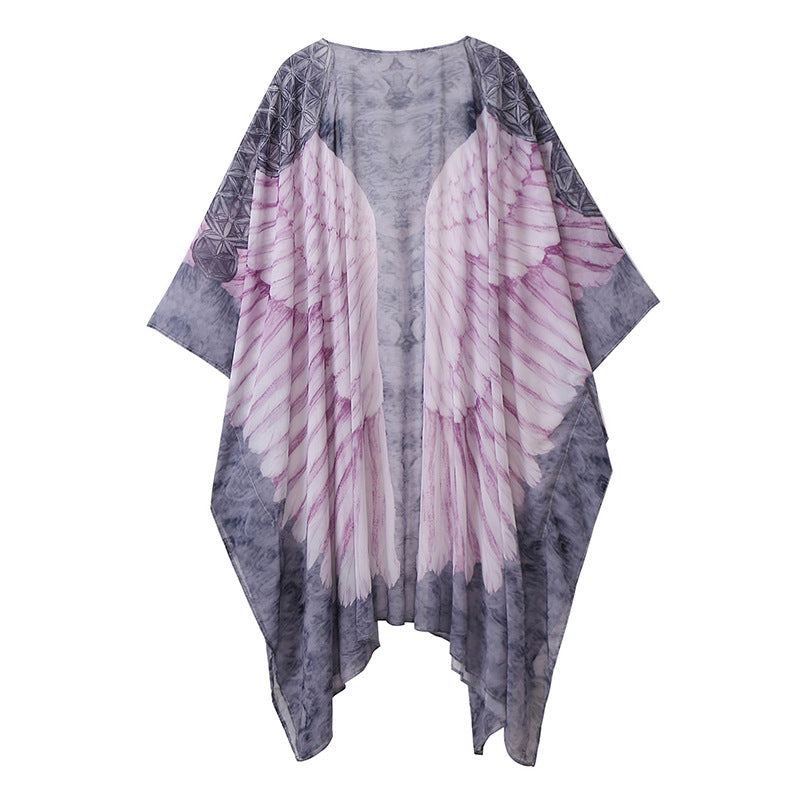 Dame Strandkimono med kunstnerisk vinge-design Stilla