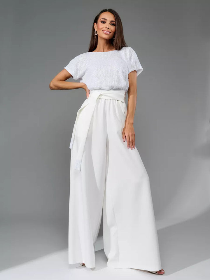 Dame Glamourøs Style-Outfit med glitrende overdel og vid pasform Stilla
