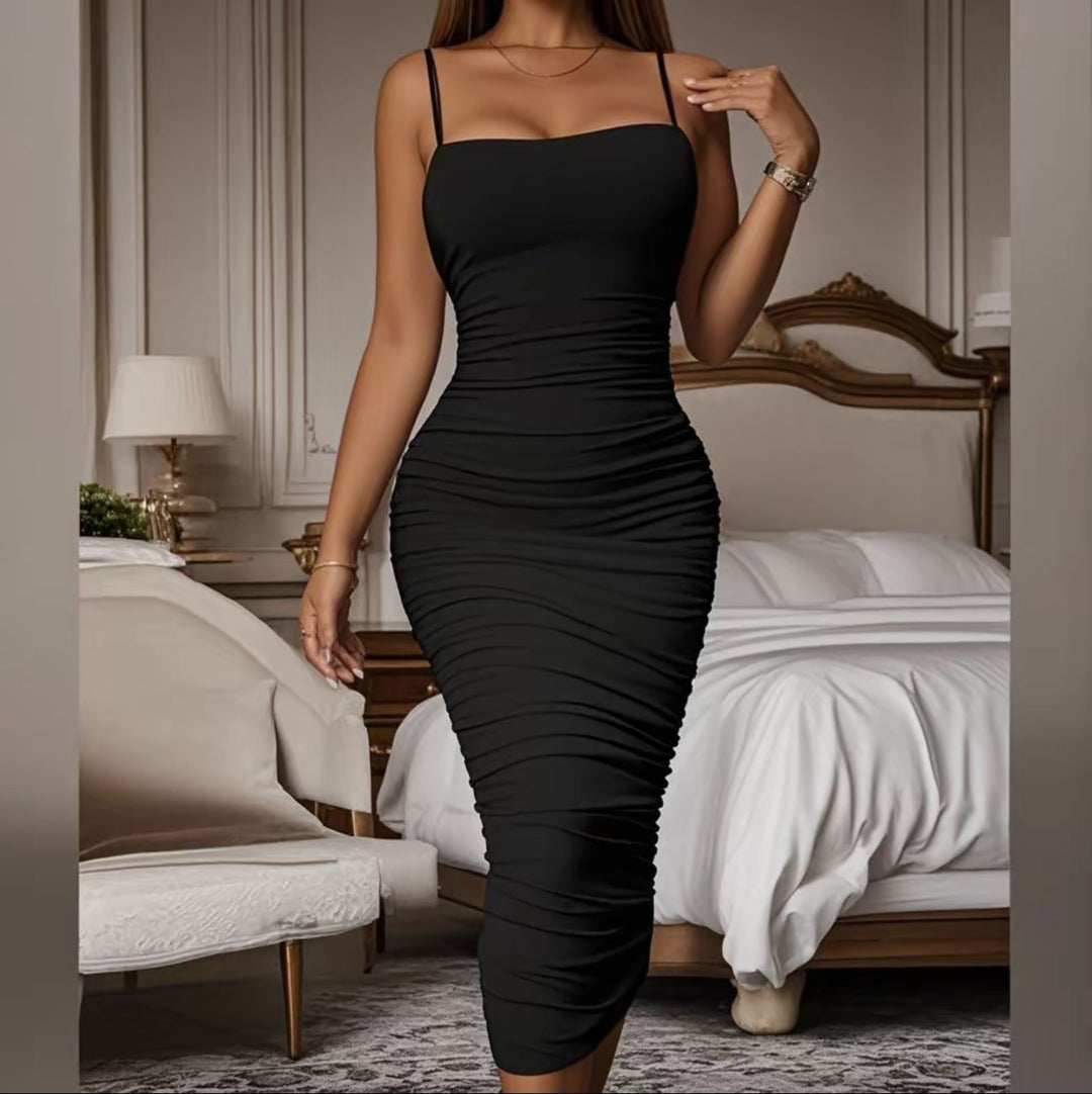 Damer Rynket Bodycon Midi Kjole Stilla