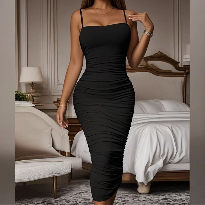 Damer Rynket Bodycon Midi Kjole Stilla